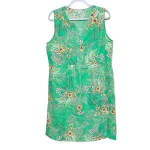 Beautiful J. Jill Green Floral Love Linen Dress Size M Tropical